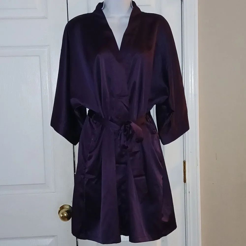 Deep eggplant purple sexy honeymoon lingerie robe  Sz L/XL NWT